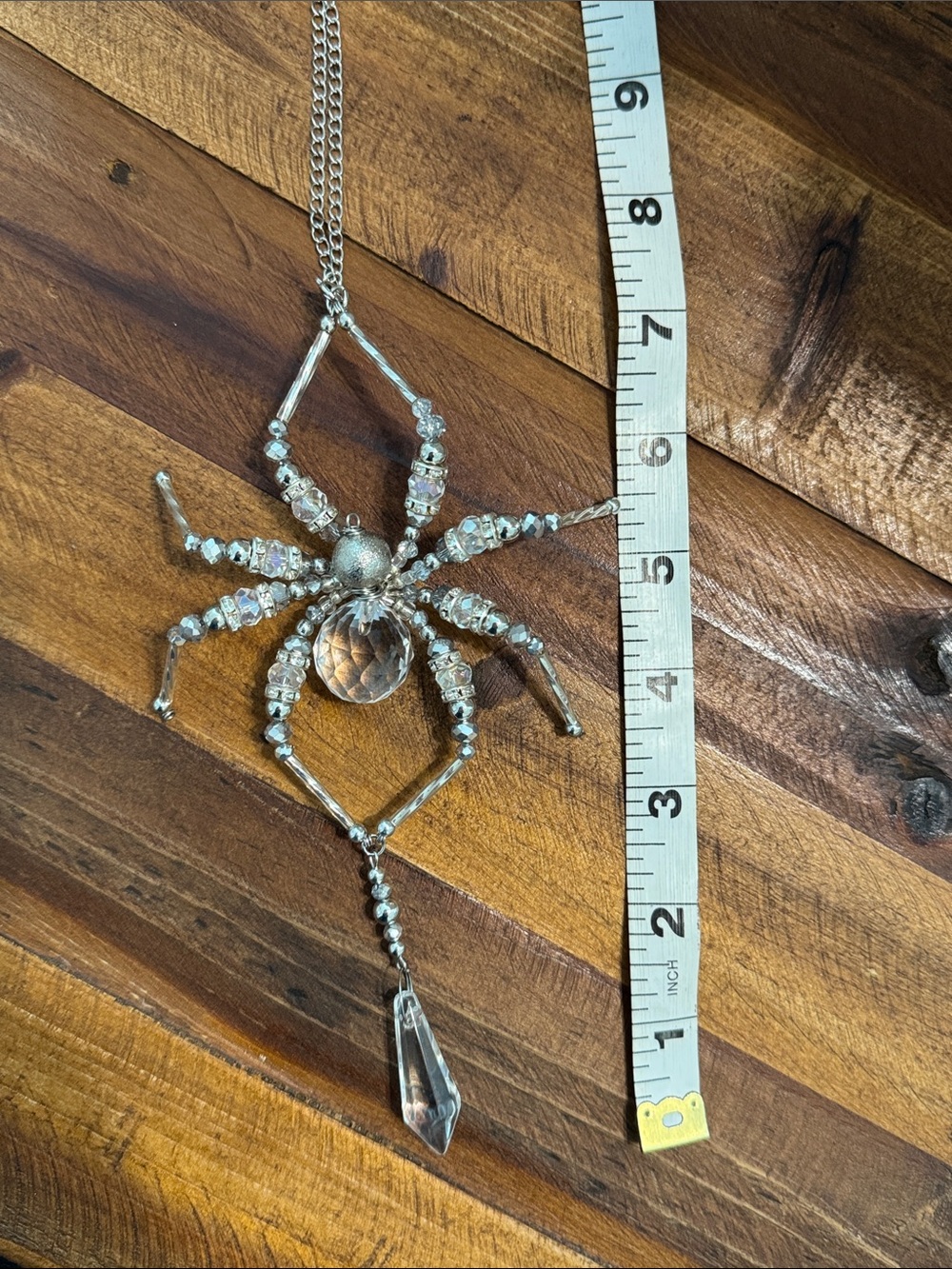 Handmade Crystal Spider Suncatcher in Silver Tone